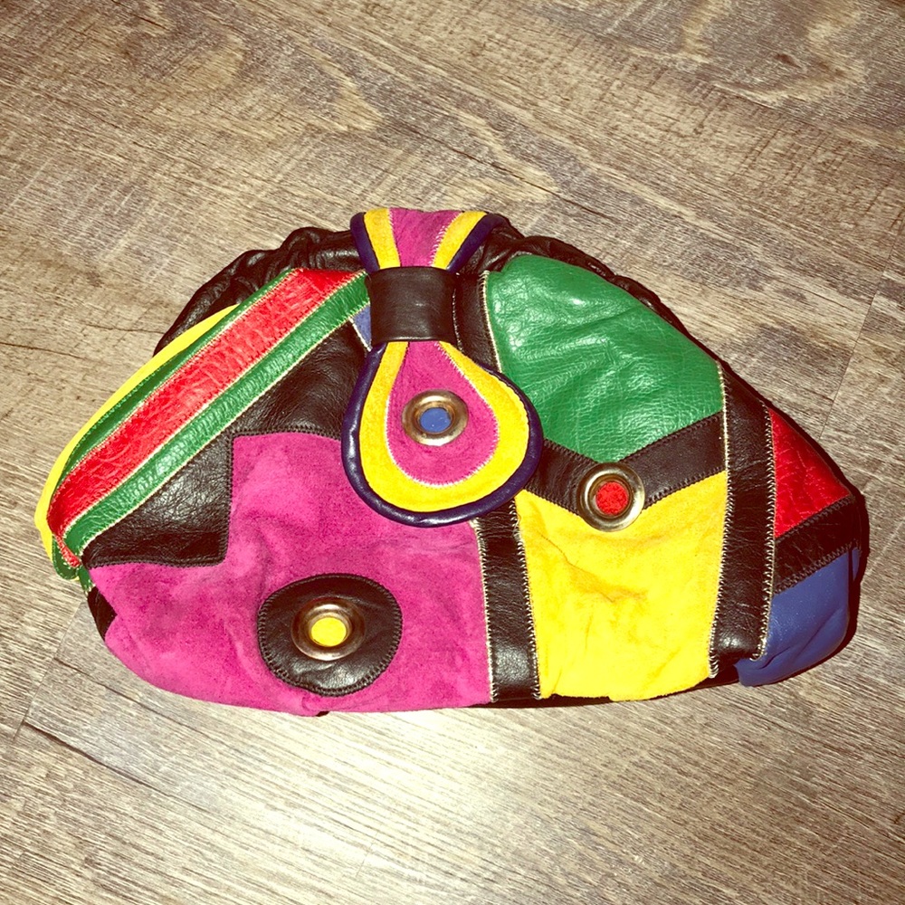 Vintage Colorblock Pink Yellow Green Blue Purse